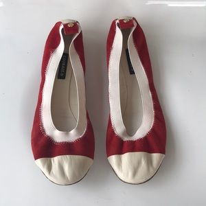 Courage B red suede cream leather ballet flats.